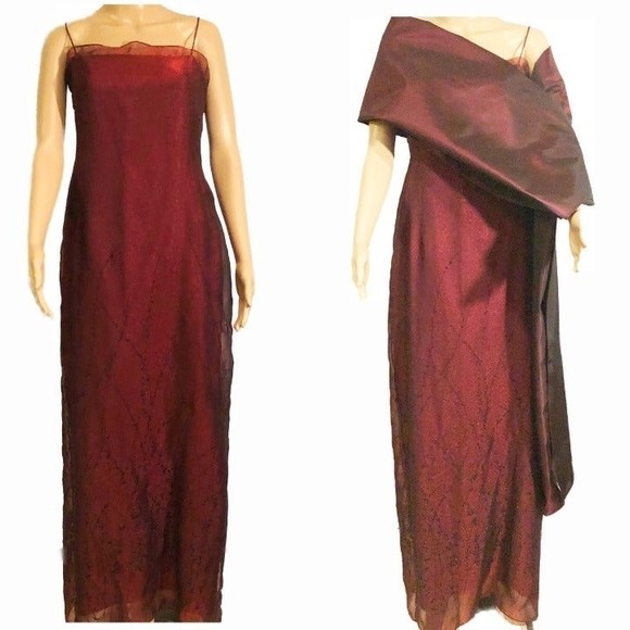 Georgiou Studio Wine Spaghetti Straps Evening Gown - Picture 1 of 9